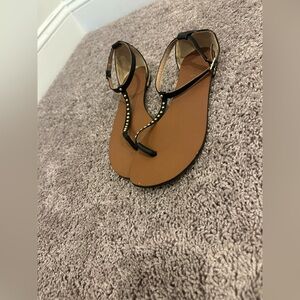 Ann Taylor LOFT Black Gold Studded Ankle Strap Sandals - Size 8.5M